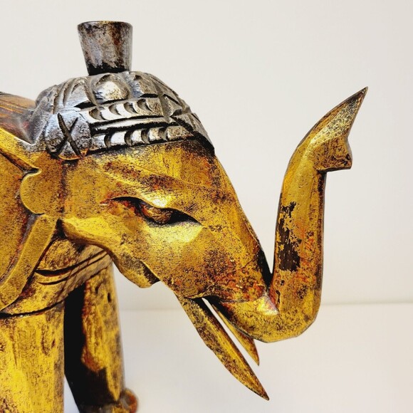 Wooden Handmade Hand Carving And Painting Elephant - Picture 4 of 12